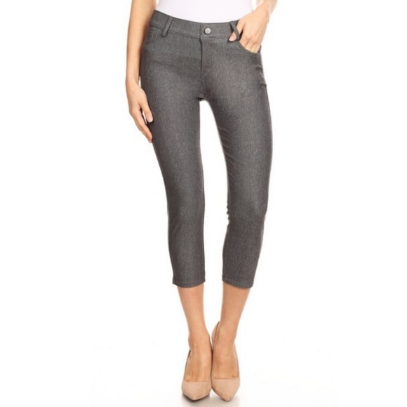 Pants - Women's Jeggings Pants Capri Stretchy Skinny Gray